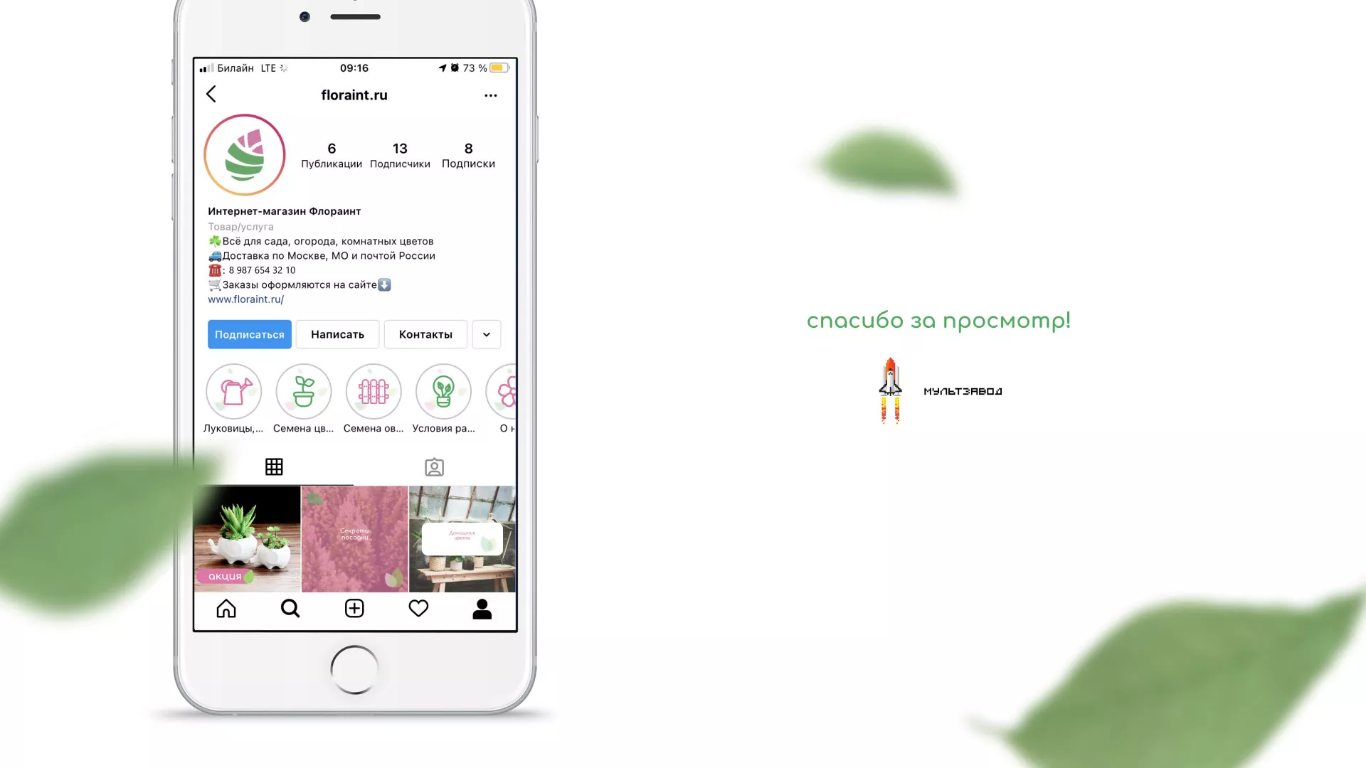 Разработка оформления профиля Instagram для магазина «Floraint» в Таре